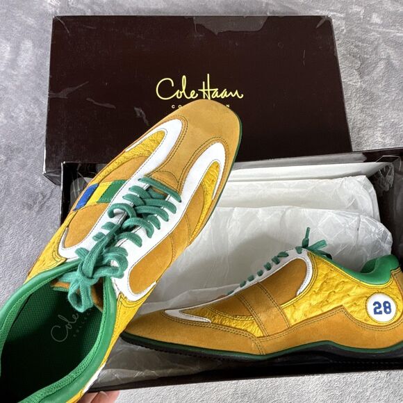 Cole Haan Mundo Oxford Shoes Mens Size 8 Mustard Green Ostrich‎ Leather C04504